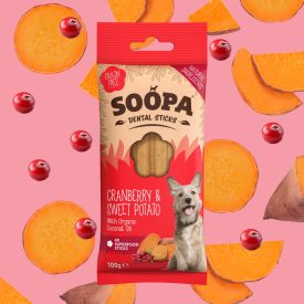   SOOPA DENTAL STICKS - VÖRÖS ÁFONYÁVAL ÉS ÉDESBURGONYÁVAL 100 G