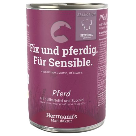 Lóhús párolt menü érzékeny emésztésű kutyáknak - bio édesburgonya, bio cukkini, 400 g, Herrmanns