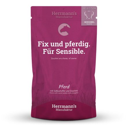 Lóhús párolt menü érzékeny emésztésű kutyáknak - bio édesburgonya, bio cukkini, 150 g, Herrmanns