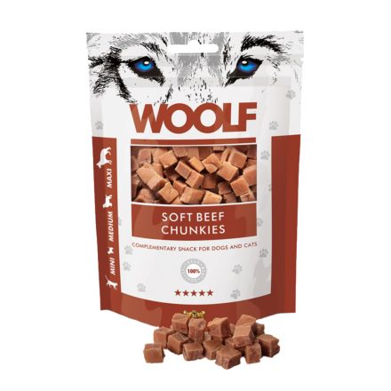 Woolf Beef Chunkies tréning snack jutalomfalat marhahús kockák 100g