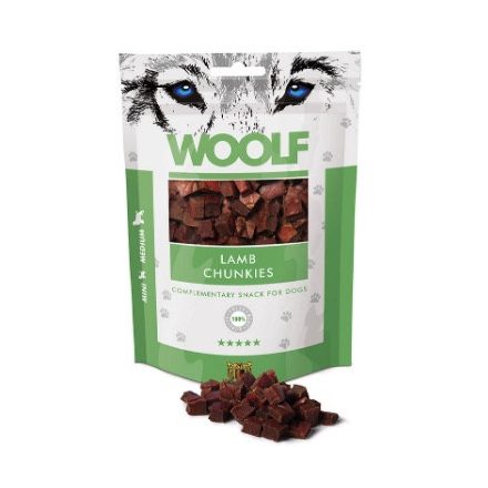 Woolf Lamb Chunkies tréning snack jutalomfalat bárányhús kockák - 100 g